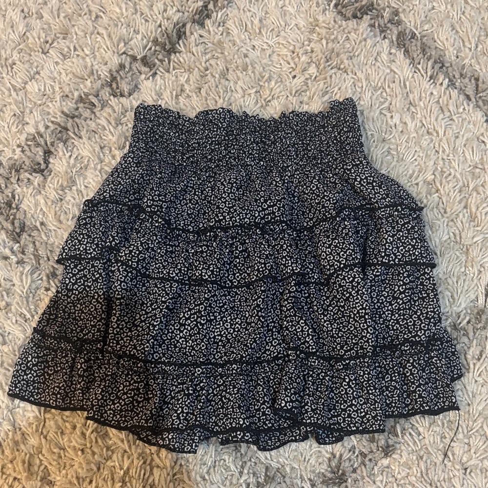 Altar'd State Black Floral-Dot Tiered Mini Skirt